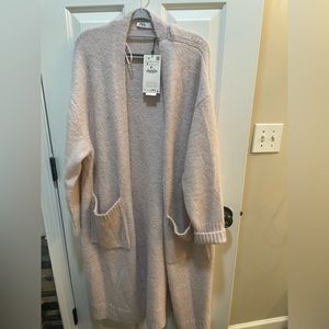 Zara Long Patch Pocket Oversized Cardigan Pink NWT, Small (S)  Size